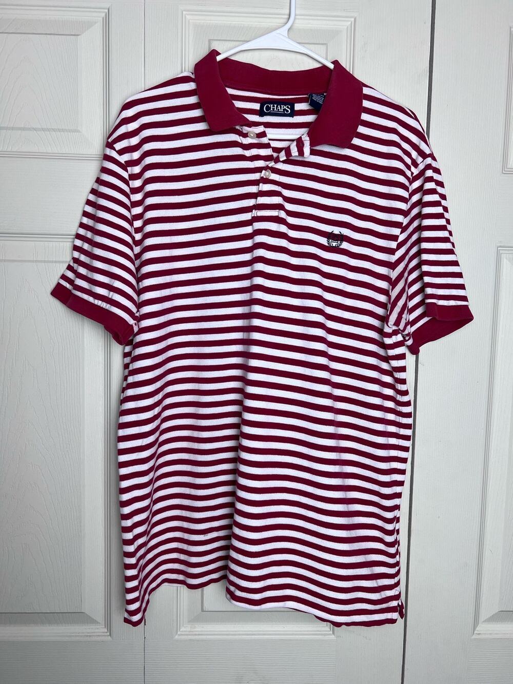 Chaps Polo Men's Red White Striped Cotton Polo Shirt Size XL Nautical Causal